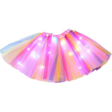 (pink) LED svietiaca baletná sukňa pre vek 3 až 12 rokov, polyesterový tyl, na narodeninovú, vianočnú, halloweensku párty