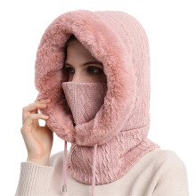 (Pink) Damen Winter Einteiliger Fleece Gefütterter Strickmütze Set, mit Bommel, für Ski und Outdoor Aktivitäten, Polyester, Mehrere Farben