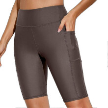 (Brown, M) Short de surf pour femme, taille haute avec poche, coutures anti-frottement, en polyester pour sports nautiques