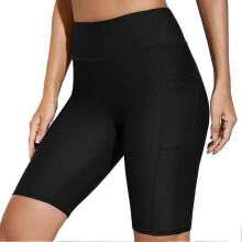 (Black, 3XL) Short de surf pour femme, taille haute avec poche, coutures anti-frottement, en polyester pour sports nautiques