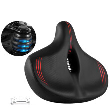 (black red) Oversized Comfortable Bicycle Saddle, Soft Cushion Layer, Black, Compatible with Most Bike Seat Posts, for City Commuting Mountain Cycling