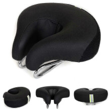 (Black) Noseless Mountain Bike Saddle, Gel Cushion, Thickened Padded, 190mm Width, 420g, for Long Distance Short Distance Road Mountain Biking