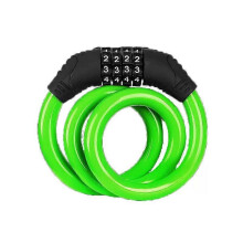 (Green) Antivol de vélo à combinaison, code à 4 chiffres, réinitialisable, câble en acier gainé de PVC, antivol