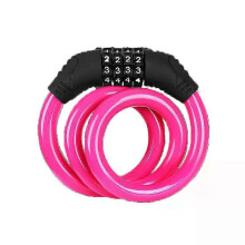(Pink) Antivol de vélo à combinaison, code à 4 chiffres, réinitialisable, câble en acier gainé de PVC, antivol
