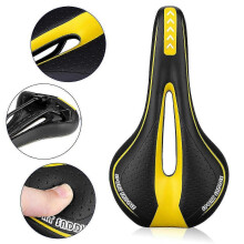 (Yellow) Fahrradsattel, atmungsaktiv und weich mit zentraler Entlastungszone, für Rennräder und Mountainbikes, 270 x 145 mm, verschiedene Farben