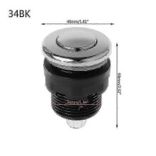 (Black, 34mm) Botón interruptor neumático compatible con bañeras y juguetes infantiles, ABS y acero inoxidable, cromado.
