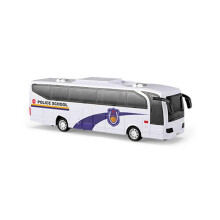 (white) Bus de police jouet à friction, effets sonores et lumineux, portes latérales et arrière ouvrables, construction robuste en ABS.