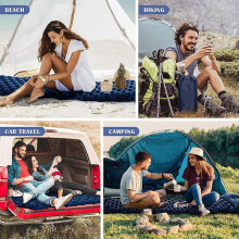 (Green) Tapis de sol de camping avec oreiller intégré, matelas imperméable en nylon TPU de 5,5 cm d'épaisseur pour matelas gonflable portable