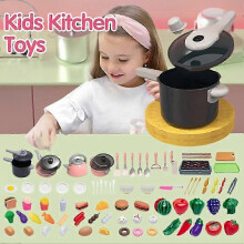 (Pink, 61pcs) Keukenspeelgoedset voor kinderen, 24-delig, met inductiekookplaat en pannen voor fantasiespel.