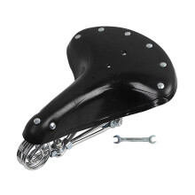 (Black) Retro Fahrrad Sattel aus Kuhleder, 3 Kohlenstoffstahlfedern für aufrechtes Fahren, 4 Farben verfügbar