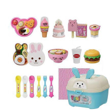 (Blue) Jeu de pudding pour poupées, ensemble de nourriture factice avec boîte de rangement à thème animal pour enfants de 3 à 8 ans