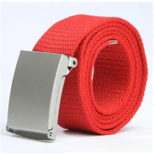 (Red, 110cm) Cinturón de lona, unisex ajustable, 3,8 cm de ancho, múltiples longitudes 110-140 cm para pantalones vaqueros tácticos al aire libre