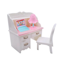 (With Laptop) Puppenhaus-Schreibtisch- und Stuhlset im Maßstab 1:12, Miniaturmöbel aus Kunststoff
