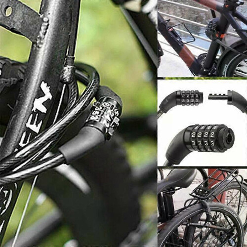 (Pink) Bicycle Combination Lock 4 Digit Code Resettable Steel Cable PVC Coated Anti-theft 2