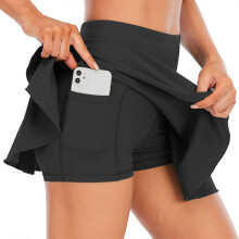(Black, L) Gonna da tennis da donna con fodera incorporata, tasche laterali, vita alta, per tennis golf corsa escursionismo casual