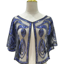 (302 black blue) Damen Pailletten Perlen Schal, schulterlang, Polyester, für Hochzeiten, Partys und Abendveranstaltungen, 302 Schwarz