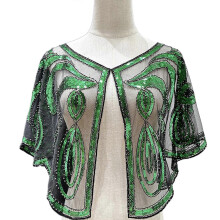 (302 black green) Damen Pailletten Perlen Schal, schulterlang, Polyester, für Hochzeiten, Partys und Abendveranstaltungen, 302 Schwarz