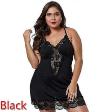 (black, 2XL) Babydoll Nachtwäsche Große Größen, Baumwolle-Polyester-Mischung, tiefer V-Ausschnitt, für Flitterwochen Valentinstag