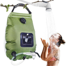 Zonnedouchezak voor kamperen, 20 liter reisdouche met douchekop, opvouwbare buitendouchezak, temperatuur 45C, groen