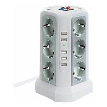 Parafoudre Multiprise avec 5 Ports USB et 12 Prises 2 Interrupteurs Blanc