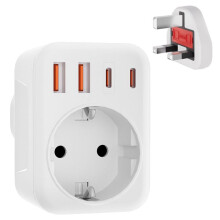 Adaptateur de voyage Prize UK 3750 W avec 2 ports USB-A et 2 ports USB-C 3,4 A - compatible avec le Royaume-Uni, l'Irlande, Singapour,