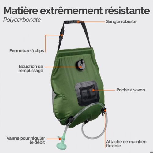 20-Liter-Solarduschtasche für Camping oder Garten – Khakigrün – Linxor 2
