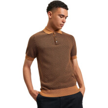 (L, Camel) Ben Sherman Mens Bicoloured Textured Short Sleeve Polo Shirt