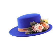 (royal blue) Sombrero de señora floral de ala ancha, para salidas diarias, bodas y viajes, circunferencia de cabeza 56-58 cm, poliéster, color negro