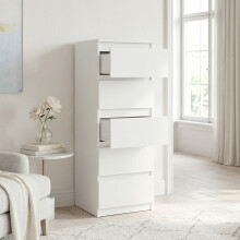(White) Malwa W5 Tall Chest of Drawers - 5 Drawer Tallboy Storage Cabinet for Bedroom, Hallway & Living Room (40 cm W x 45 cm D x 111 cm H)