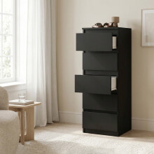 (Black) Malwa W5 Tall Chest of Drawers - 5 Drawer Tallboy Storage Cabinet for Bedroom, Hallway & Living Room (40 cm W x 45 cm D x 111 cm H)