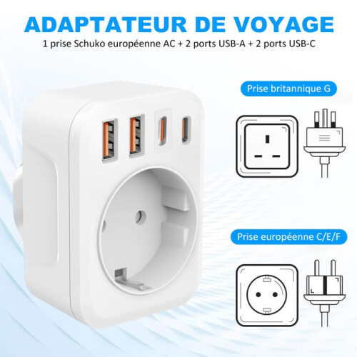 Προσαρμογέας Prize UK 3750W - Προσαρμογέας ταξιδιού με 2 θύρες USB A και 2 θύρες USB C 3.4A - 1
