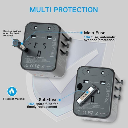 Reiseadapter – EINNENFFER – Universell 4 Preise + 2 USB A + 2 USB C – kompakt – sicher – praktisch 2