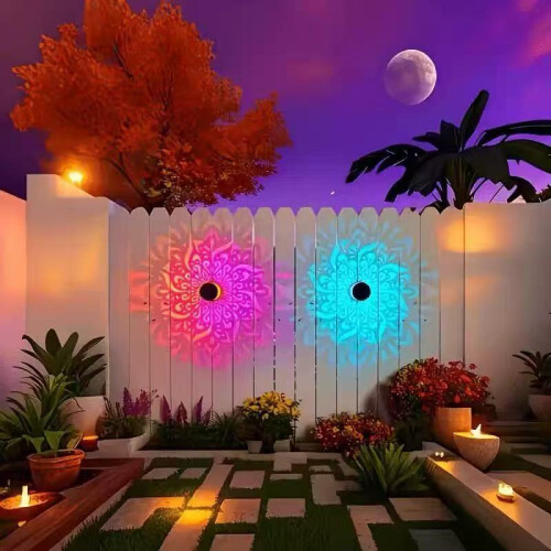 Outdoor LED Garden Wall Projector Solar Lights - Mandala Pattern Effect 2