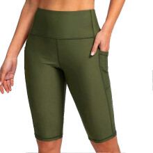 (Green, L) Damen Neopren Shorts zum Surfen, hoher Bund, seitliche Taschen, reduziert Reibung, für Tauchen Wasserski Wassersport