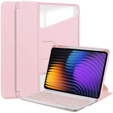 (Pink) Xiaomi Pad 7 Keyboard Case 360 Rotary Stand PU Leather+Acrylic Cover