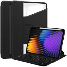 (Black) Xiaomi Pad 7 Keyboard Case 360 Rotary Stand PU Leather+Acrylic Cover