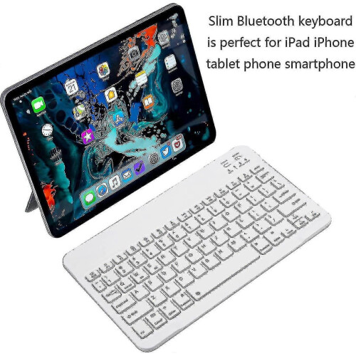 (10 inch White) Ultra-Slim Rechargeable Wireless Bluetooth Keyboard 1