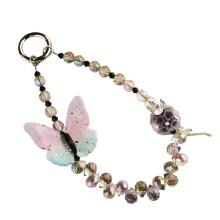 (Pink) Elegante cinturino per cellulare con farfalla e perline colorate, accessorio blu