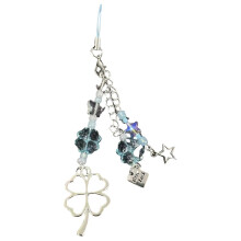 (Blue) Portachiavi con ciondolo a forma di trifoglio portafortuna, realizzato a mano in lega acrilica, ideale per borse e uso quotidiano, colore blu.