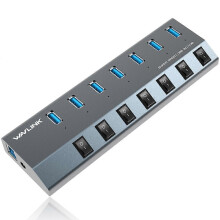 (Multicolor, AU Plug) WAVLINK UH3076 5 Gbit/s 7-Port USB 3.0 Hub mit separatem Schalter und LED-Anzeige
