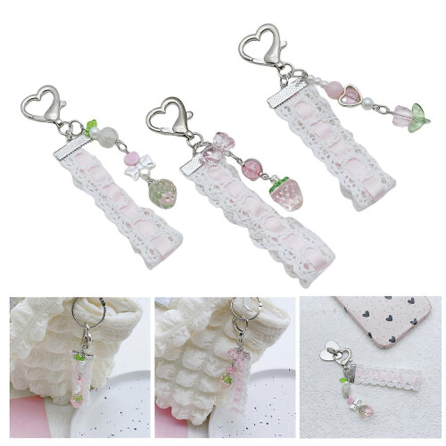 (Type A) Elegante ciondolo per cellulare con nastro e perline, decorato con una farfalla. 1