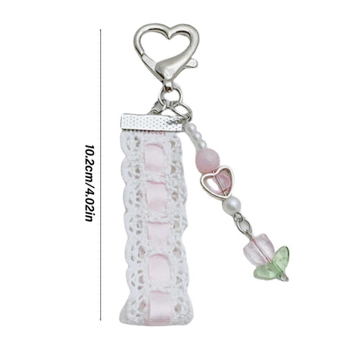 (Type A) Elegante ciondolo per cellulare con nastro e perline, decorato con una farfalla. 2