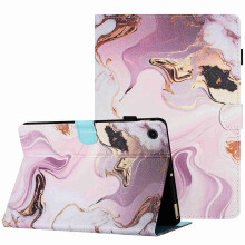 (Gold Pink, For Samsung Galaxy Tab A9) Marble Pattern Stitching Smart Leather Tablet Case
