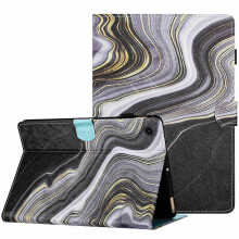 (Black Gold, For Samsung Galaxy Tab A9) Marble Pattern Stitching Smart Leather Tablet Case