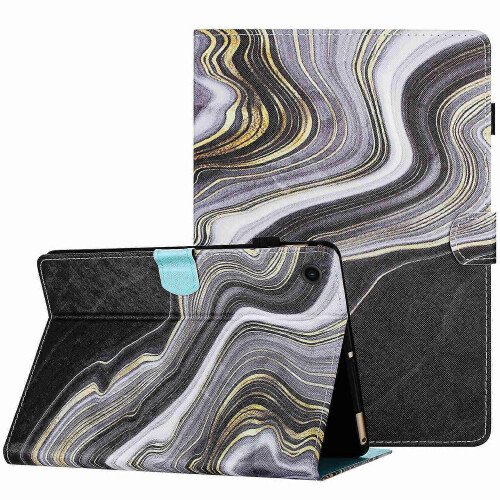 (Black Gold, For Samsung Galaxy Tab A9) Marble Pattern Stitching Smart Leather Tablet Case