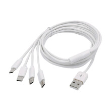 (White) Nylon Braided USB-C Splitter Cable with 4 Type-C Male Fast Charging Black
