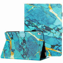 (Gold Blue, For Samsung Galaxy Tab A7 2020 T500) Smart nettbrettdeksel i skinn med marmormønster og søm