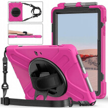 (Pink) Étui en silicone antichoc pour Surface Go 4/3/2/1 avec support, bandoulière, dragonne et emplacement pour stylet