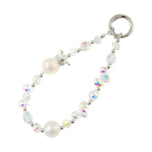(White) Elegante cordino per cellulare fatto a mano con perline, resistente alle cadute, di colore viola, per donne e ragazze.