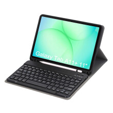(Black) Til Samsung Galaxy Tab A11+/A11 Plus Avtakbart skinnetui Bluetooth-tastatur Pennspor